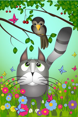 Illustration vectorielle d& 39 un chat regardant l& 39 oiseau