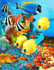 Papier Peint photo Lavable Sous-marin La barrière de corail - illustration pour les enfants