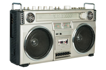 Vintage radio cassette recorder isolated on white