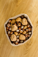 Overhead shot of hessian sack full of nuts