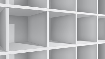 Empty white shelves, perspective view