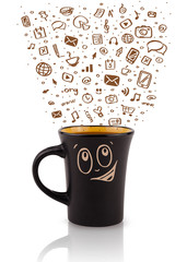 Coffee-mug with hand drawn media icons