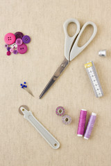 Sewing accessories in purple tones