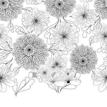 Seamless pattern with dahlia flowers
