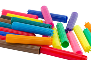 pile heap colorful felt tip pen cap isolated white