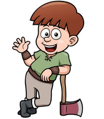 Vector illustration of Boy with axe