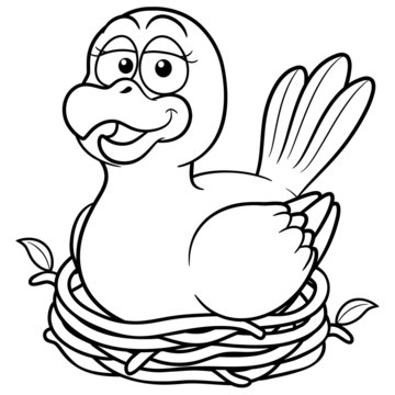 recommend clip art: Vector illustration of bird in a nest - Coloring book