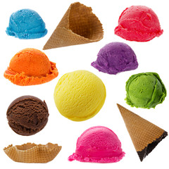 Ice cream collection on white background