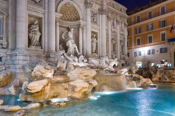 Fontana di Trevi di Notte, Roma - obrazy, fototapety, plakaty