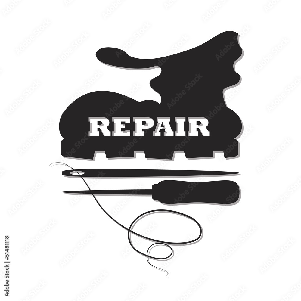 Wall mural shoe repair, awl and needle image to vector