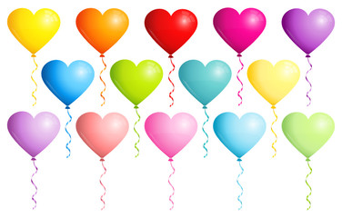 Set 14 Balloons Hearts Colors