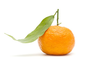 Tangerine with green leaf