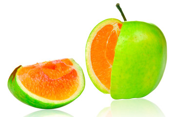 Green apple with orange content