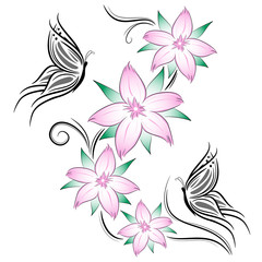 tatuaggio fiori di ciliegio e farfalline