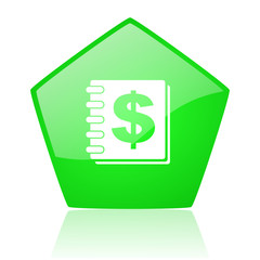 money green pentagon web glossy icon