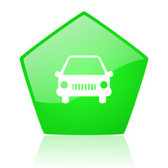 car green pentagon web glossy icon