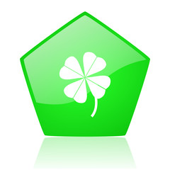 four-leaf clover green pentagon web glossy icon