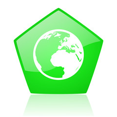 earth green pentagon web glossy icon
