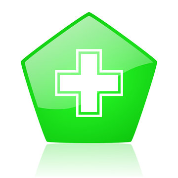 pharmacy green pentagon web glossy icon