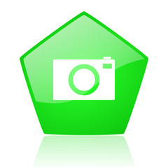 camera green pentagon web glossy icon