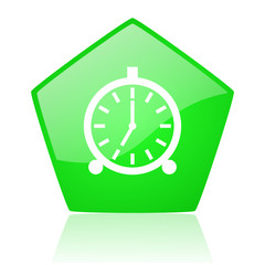 alarm clock green pentagon web glossy icon