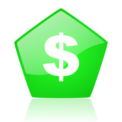 us dollar green pentagon web glossy icon