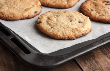 Freshly baked chocolate chip cookies