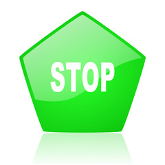stop green pentagon web glossy icon