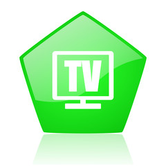 tv green pentagon web glossy icon