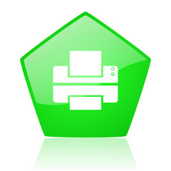 printer green pentagon web glossy icon