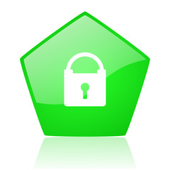 protect green pentagon web glossy icon