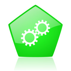 gears green pentagon web glossy icon