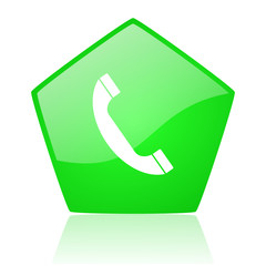 phone green pentagon web glossy icon
