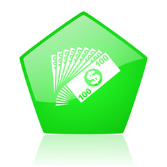 money green pentagon web glossy icon