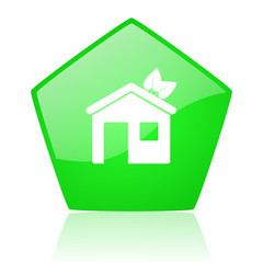 home green pentagon web glossy icon