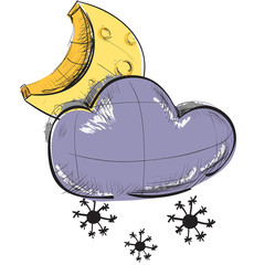 Cloud with snowflakes and moon weather icon