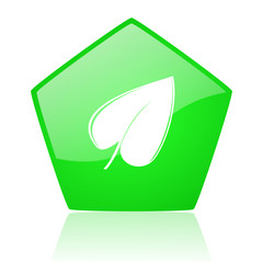 leaf green pentagon web glossy icon