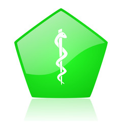 caduceus green pentagon web glossy icon