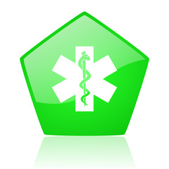 caduceus green pentagon web glossy icon