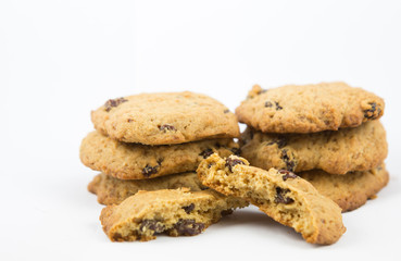 Home made raisin cookies close up