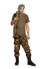 Terrorist with launcher on white background