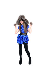 nice teen in fur hat with pompons