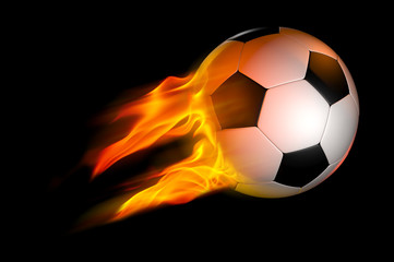Fototapeta premium flaming soccer ball over black