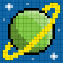 Deurstickers Pixel 8-bit pixel-geringde planeet