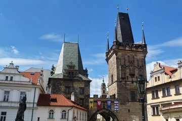 Fototapeta na wymiar Towers of Charles Bridge in Prague, Czech Republic