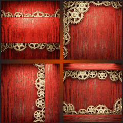 gear wheels on red wood background