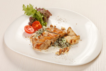 chicken fillet with vegetables and rice