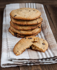 stack of Freshly baked chocolate chip cookies