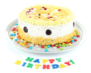 Happy birthday cake, isolated on white