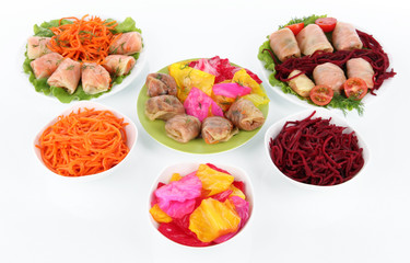 Stuffed cabbage rolls isolated on white